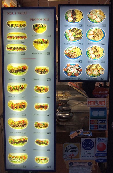 A Kebab shop menu in Lyon