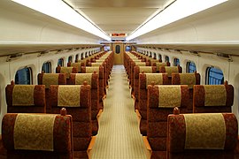 The interior of an 800 Series Shinkansen train.