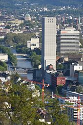 Swissmill Tower, upper Limmat Valley in the Canton of Zurich Limmat - Swissmill Tower Zurich & Migros-Hochhaus - Kaferberg-Waidspital 2016-05-17 19-06-28.JPG