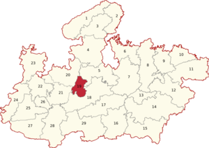 Madhya Pradesh Lok Sabha constituencies (Bhopal highlighted).png