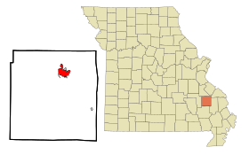 Madison County Missouri Incorporated and Unincorporated areas Fredericktown Highlighted.svg