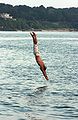 A man jumping into Lake Michigan