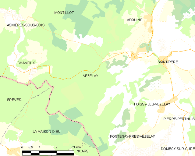 Poziția localității Vézelay