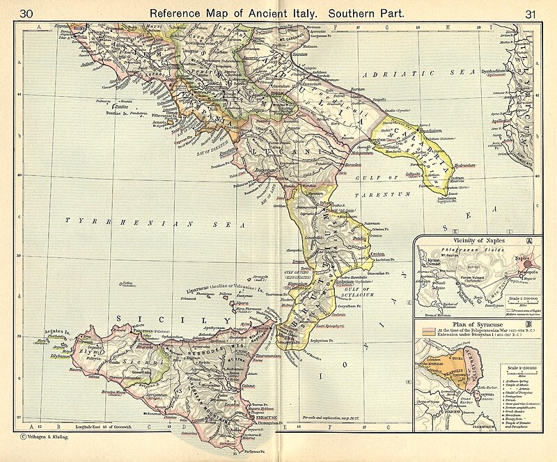 Map of Ancient Italy, Southern Part by William R. Shepherd, 1911.