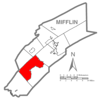 Map of Mifflin County, Pennsylvania highlighting Oliver Township