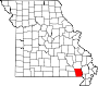 Harta statului Missouri indicând comitatul Butler