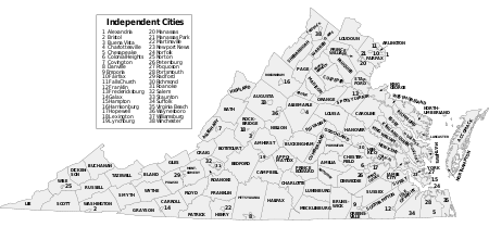 Mapo de Virginia Counties kaj Independent Cities.svg