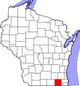 Map of Wisconsin highlighting Walworth County.svg