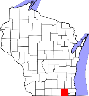 Map of Wisconsin highlighting Walworth County