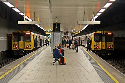 Northern Line trains at Liverpool Central, a major interchange between the two lines of the Merseyrail network.