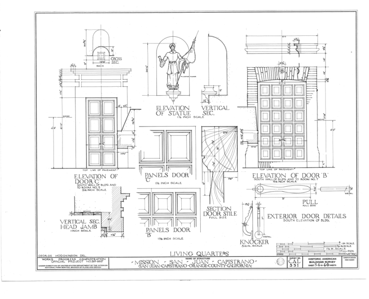 File:Mission San Juan Capistrano, Olive Street, between U.S. Highway 101 and Main Street, San Juan Capistrano, Orange County, HABS CAL,30-SAJUC,1- (sheet 34 of 40).png