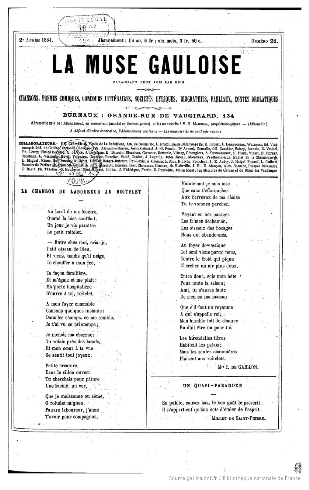 File Monavon Le Chansonnier A Lisette Paru Dans La Muse Gauloise 1864 Djvu Wikimedia Commons