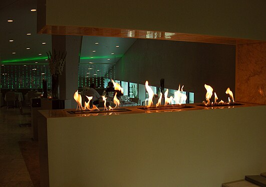 Stylish gas fireplace in the bar of the Oslo Opera House