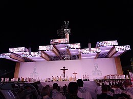 Main altar in Heroes' Square (Hosok tere) at Budapest during 52nd International Eucharistic Congress 2021 NEC-21 Bp676-Heroes' Square.jpg