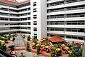 First floor of NILA in Technopark Kerala. Out of the 5 restaurants in NILA, 2 are in this atrium. The Pyramid shaped glass structure provides natural lighting for the Ground Floor central walkway.