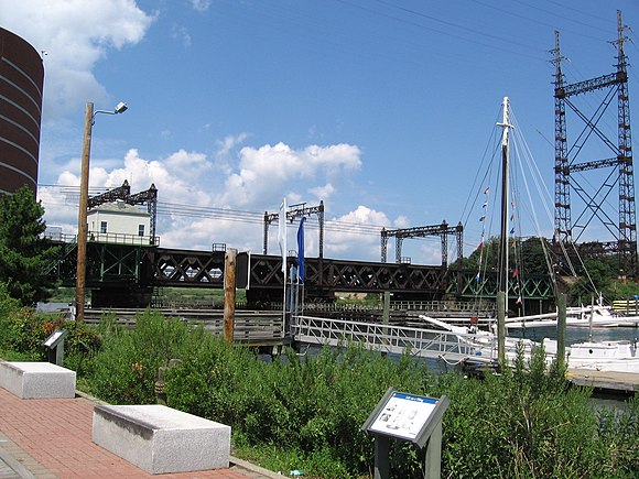 Swing bridge in Norwalk, longer view