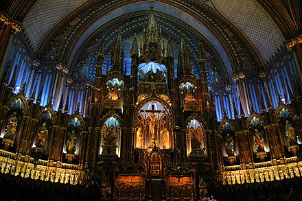 Interior of Basilique Notre-Dame-de-Montréal, showing the altarpiece