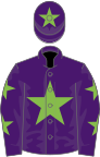 Purple, light green star, purple sleeves, light green stars, purple cap, light green star