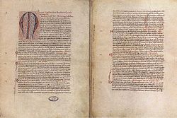 Pope Innocent IV's bull regarding Lithuania's placement under the jurisdiction of the Bishop of Rome, Mindaugas' baptism and coronation Papal bull regarding Lithuanian ruler Mindaugas 1251.jpg