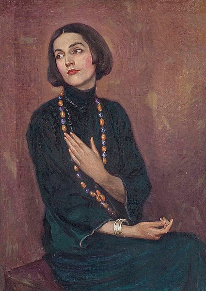 File:Paul Swan - Portrait of Isadora Duncan, wearing a blue dress, with a beaded necklace, 1922.jpg