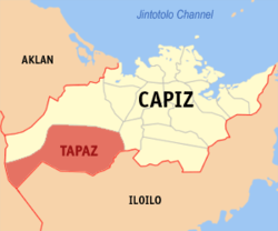 Mapa ng Capiz na nagpapakita sa lokasyon ng Tapaz.
