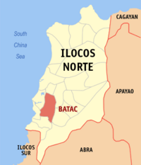 Map of Ilocos Norte showing the location of Batac