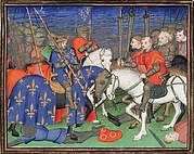 Miniature médiévale représentant le roi Philippe-Auguste à cheval lors de la bataille de Bouvines.