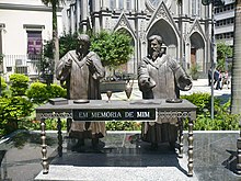 Sculpture in front of the Presbyterian Church of Rio de Janeiro representing the first Protestant eucharist realized in Brazil. Primeira Ceia Protestante.jpg