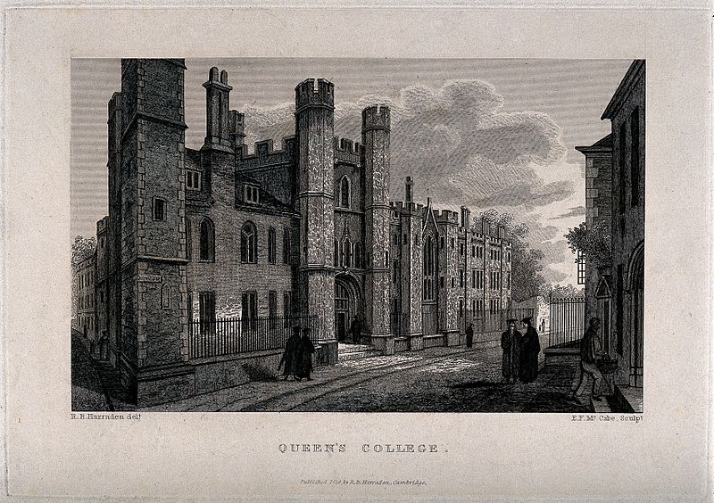 File:Queen's College, Oxford; entranceway. Line engraving by E.F. Wellcome V0014159.jpg
