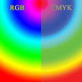 the difference between the RGB and CMYK color gamuts.