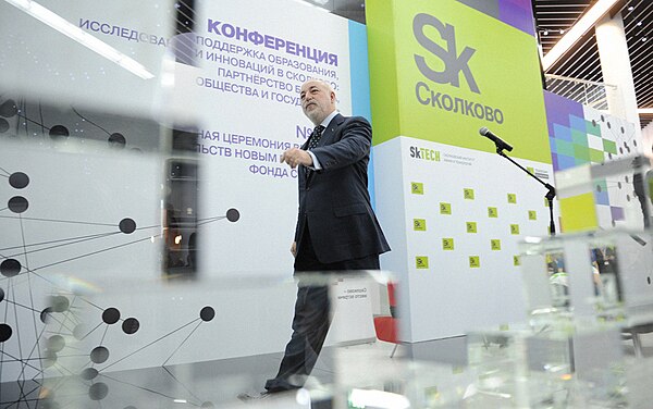 Giving a presentation at the Skolkovo Institute of Science and Technology