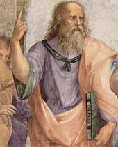 Plato is depicted in Raphael's The School of Athens anachronistically carrying a bound copy of Timaeus. Raffael 067.jpg