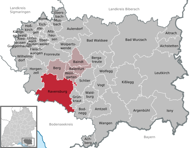 Elhelyezkedése Ravensburg járás térképén