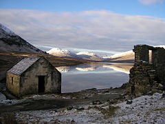 Groban and Beinn Bheag, reflected in Loch a' Bhraoin from the boathouse near the road.