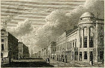 Engraving of Regent Street in 1825, with the Argyll Rooms on the right. Print made by Charles Heath, after William Westall. Regent Street (with the Argyle Rooms).jpg