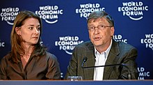 Melinda and Bill Gates speak during press conference at the World Economic Forum in Davos, Switzerland, January 30, 2009. Remy Steinegger - World Economic Forum - Melinda French Gates, Bill Gates - World Economic Forum Annual Meeting Davos 2009 (by-sa).jpg