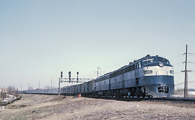 A Richmond, Fredericksburg and Potomac Railroad locomotive pulls the Silver Star at Alexandria, VA on March 23, 1969