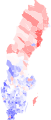 Résultats de la coalition, rouge (S, V, C, MP) à bleu (SD, M, KD, L), ombré par la force