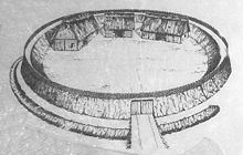 Artist's impression of the circular rampart of Burg, near Celle, Germany Ringwall von Burg Rekonstr.jpg