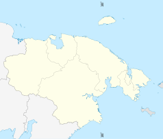 Mapa konturowa Czukockiego Okręgu Autonomicznego, u góry nieco na lewo znajduje się punkt z opisem „Pewek”