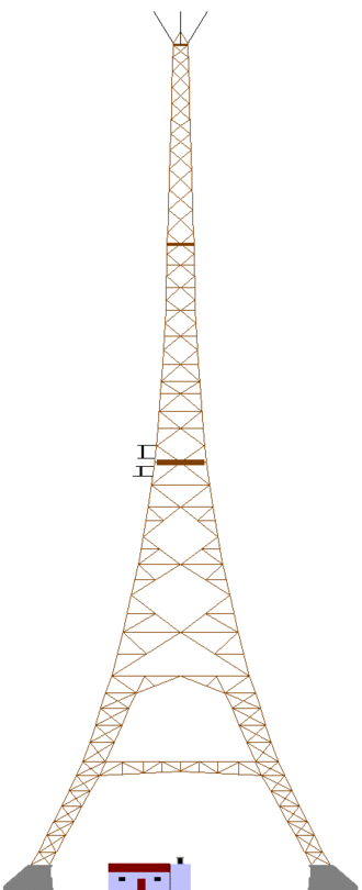 Drawing of the former wooden radio tower at Ismaning, which looked like the Eiffel Tower Sendeturm Ismaning.gif