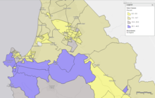Percent of affluent households (i.e. $150k annual income or higher) across census tracts in most populated area of the county. Share Affluent Households Monterey County.png