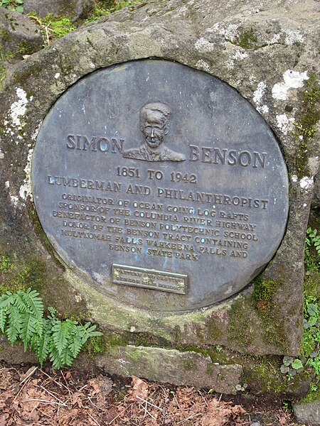 File:Simon Benson plaque at Wahkeena Falls, Oregon.JPG