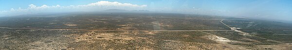 An aerial view of an ore train on the Sishen–Saldanha line