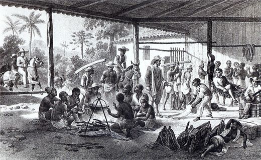 Recently bought slaves in Brazil on their way to the farms of the landowners who bought them, c. 1830