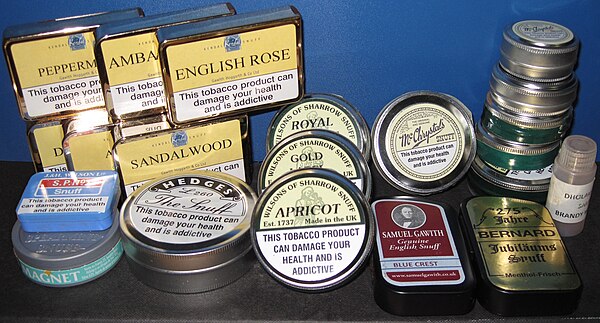 Assorted tins of nasal snuff tobacco