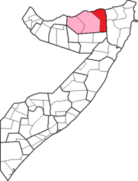 Location of Las Qorey District within the Sanaag region.