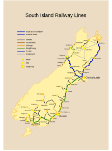 South Island Rail Network map