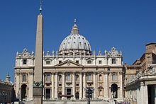 Monumental facade of St. Peter's Basilica in Rome, the world's largest Christian church St.PetersBasilica.JPG
