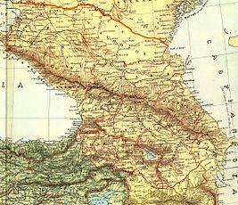 Kaukasian aluetta Venäjän keisarikunnan aikana, lontoolaisen kartan (Edward Stanford, 1901) esittämänä.
